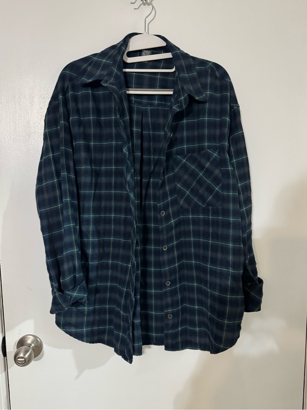 wild fable Navy and Teal Plaid Button-Up Shirt